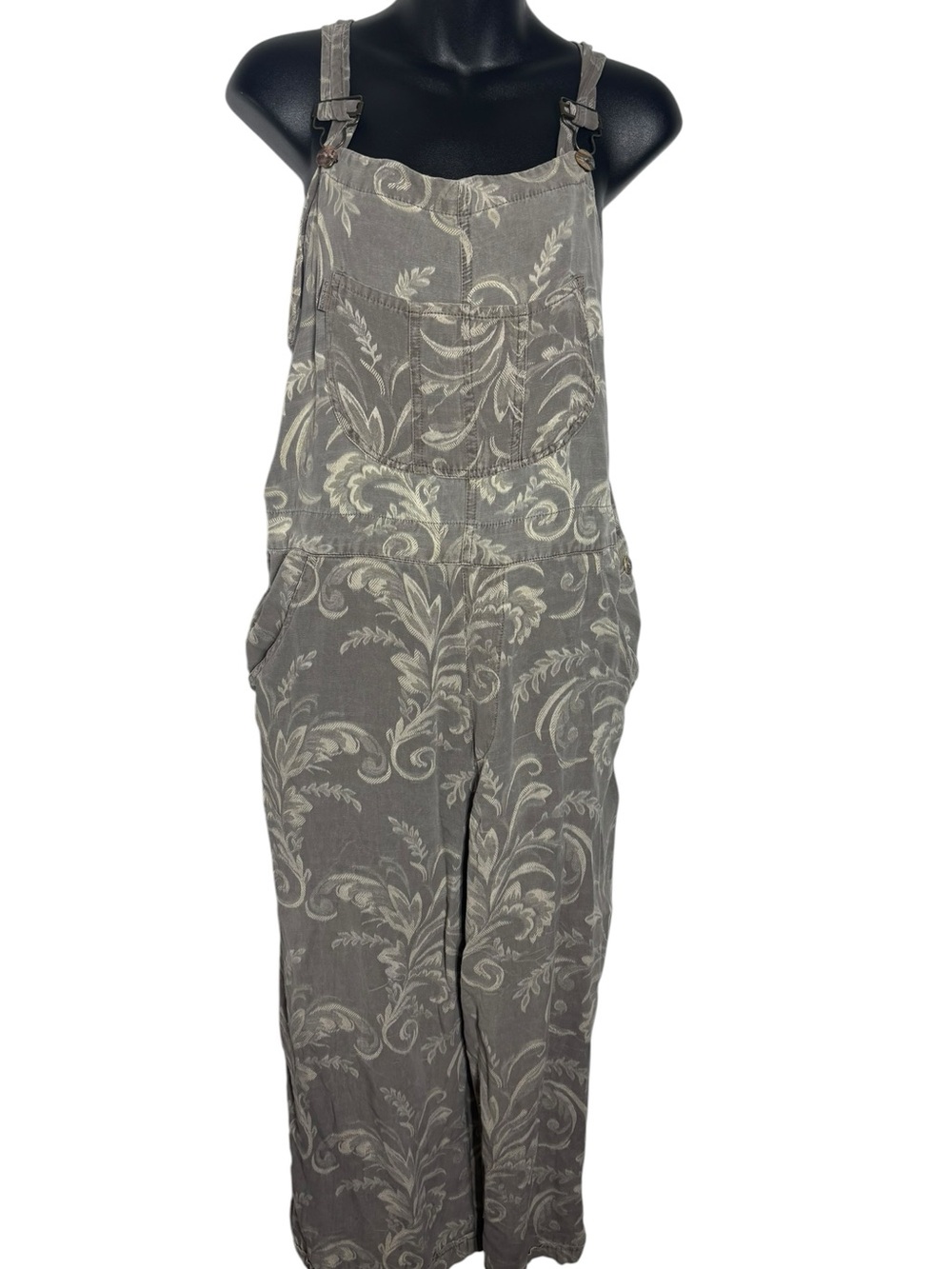 Citron Santa Monica women’s large overalls silky lightweight fleur de‎ lis